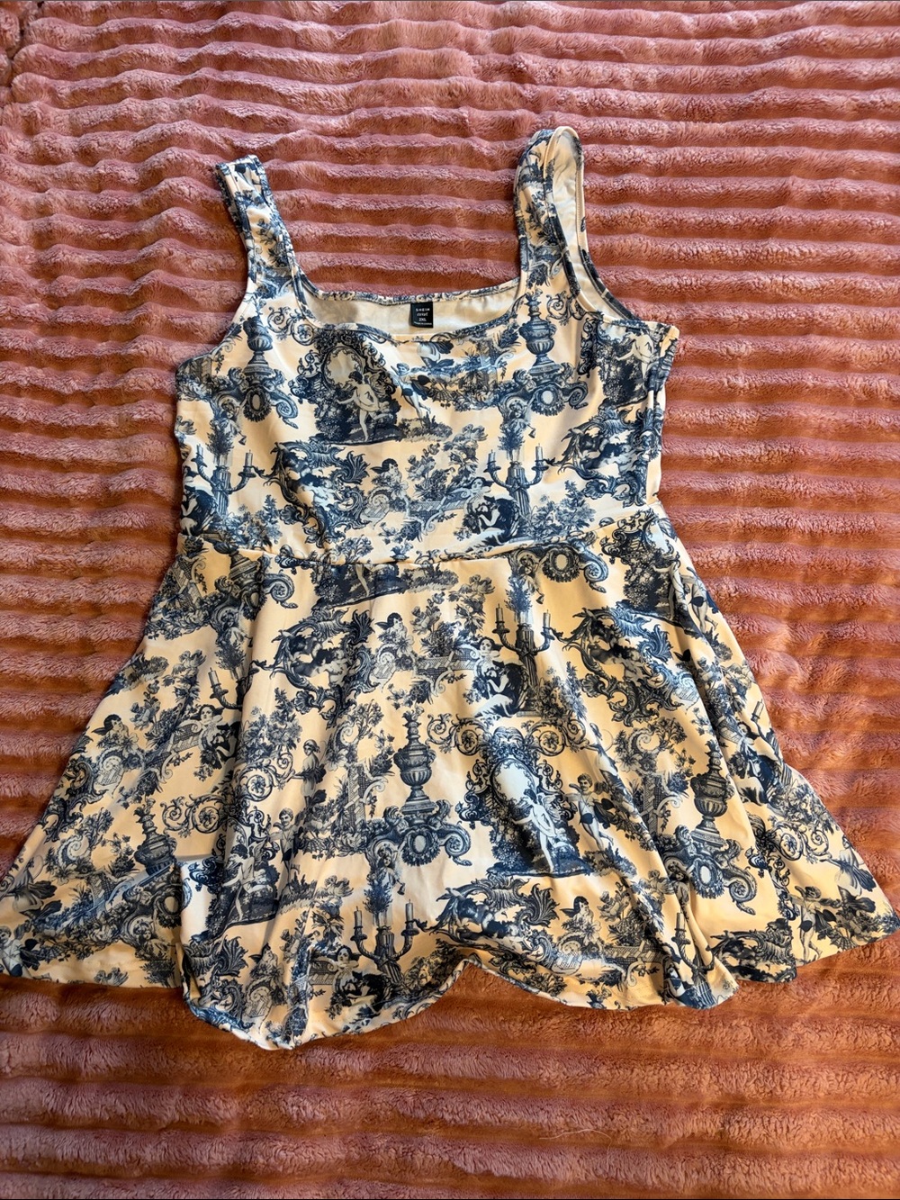 SHEIN Cream and Blue Toile Romper